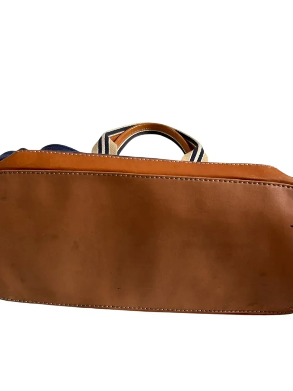 Pottery Barn Kids tote bag diaper navy blue canvas brown leather
